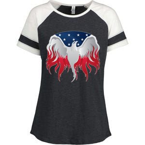 American Flag Eagle USA Illustration Enza Ladies Jersey Colorblock Tee