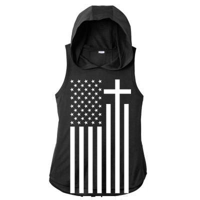 American Flag Faith Cross Ladies PosiCharge Tri-Blend Wicking Draft Hoodie Tank