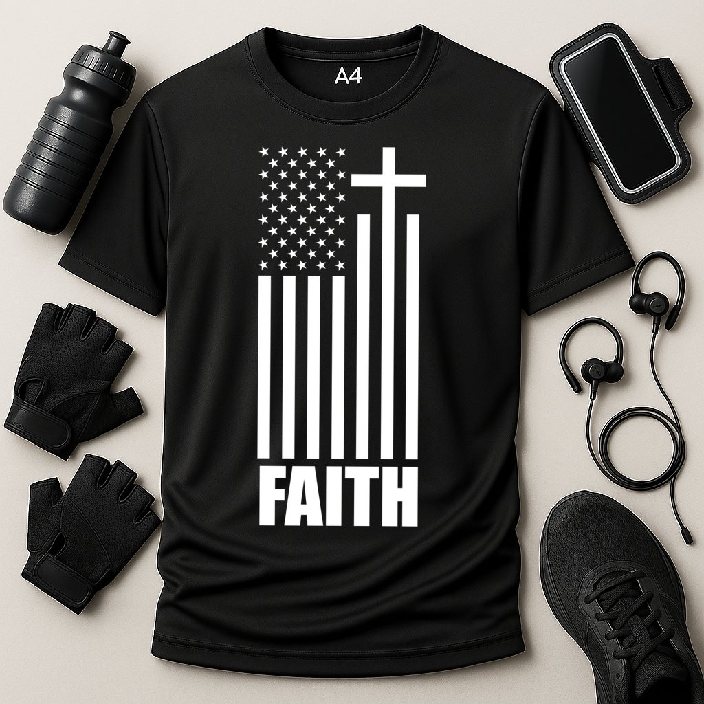 American Flag Faith Cross Cooling Performance Crew T-Shirt