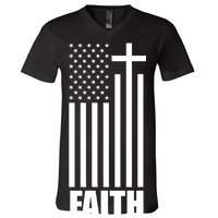 American Flag Faith Cross V-Neck T-Shirt