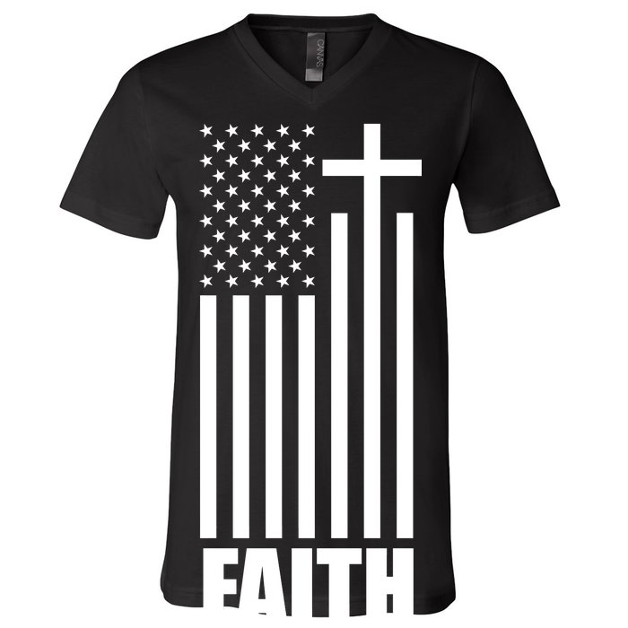 American Flag Faith Cross V-Neck T-Shirt