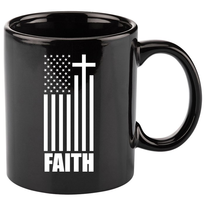 American Flag Faith Cross 11oz C Handle Ceramic Mug