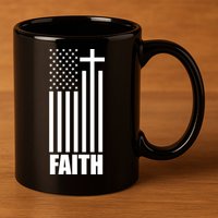 American Flag Faith Cross 11oz C Handle Ceramic Mug
