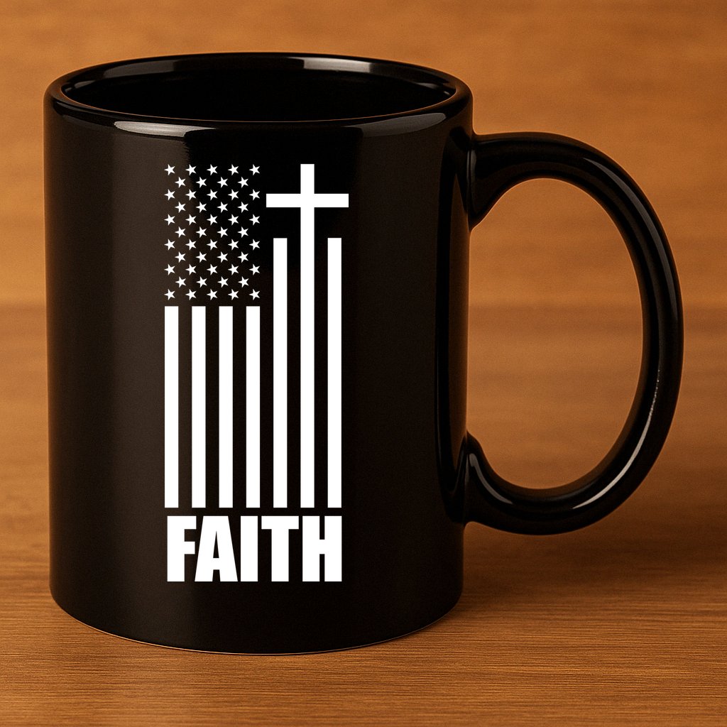 American Flag Faith Cross 11oz C Handle Ceramic Mug