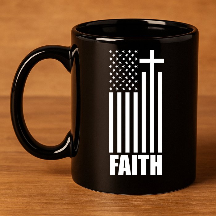 American Flag Faith Cross 11oz C Handle Ceramic Mug