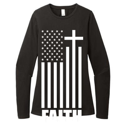 American Flag Faith Cross Womens CVC Long Sleeve Shirt