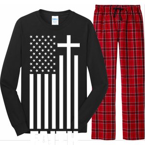 American Flag Faith Cross Long Sleeve Pajama Set