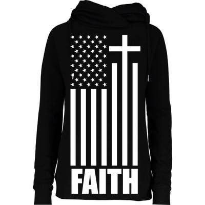 American Flag Faith Cross Womens Funnel Neck Pullover Hood