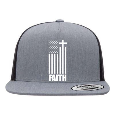 American Flag Faith Cross Flat Bill Trucker Hat