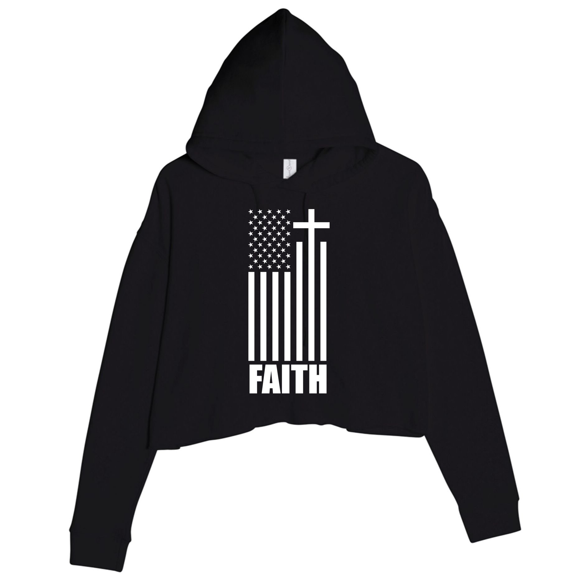 American Flag Faith Cross Crop Fleece Hoodie