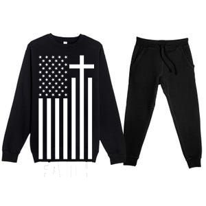 American Flag Faith Cross Premium Crewneck Sweatsuit Set