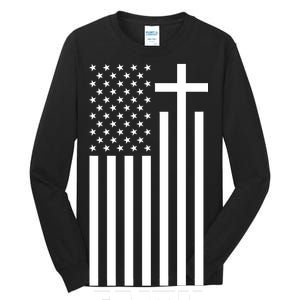 American Flag Faith Cross Tall Long Sleeve T-Shirt