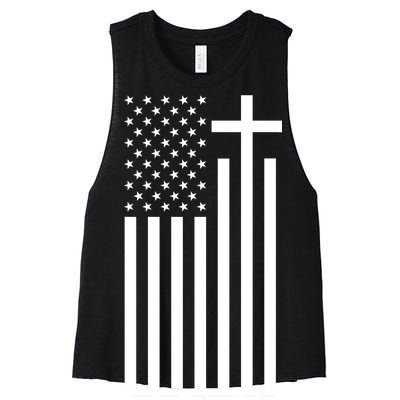 American Flag Faith Cross Women's Racerback Cropped Tank