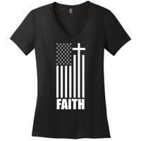 American Flag Faith Cross Women's V-Neck T-Shirt