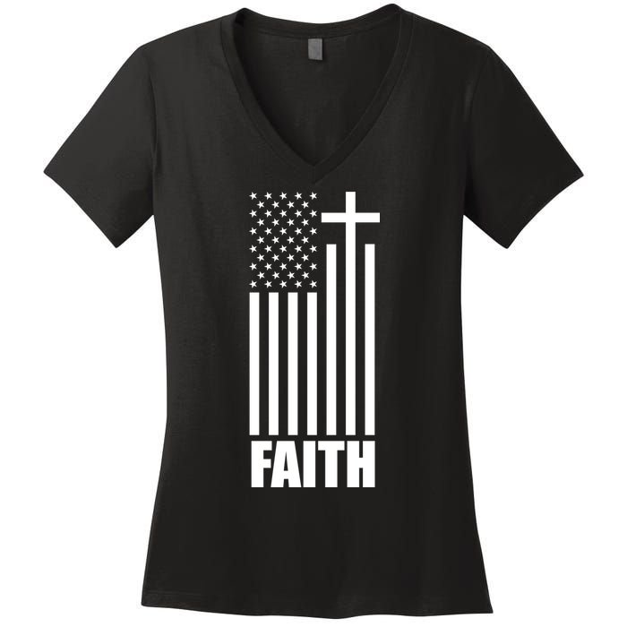 American Flag Faith Cross Women's V-Neck T-Shirt