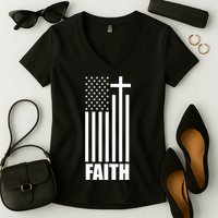 American Flag Faith Cross Women's V-Neck T-Shirt