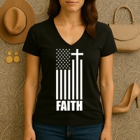 American Flag Faith Cross Women's V-Neck T-Shirt