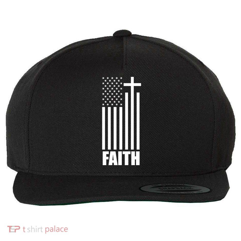 American Flag Faith Cross Wool Snapback Cap