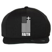 American Flag Faith Cross Wool Snapback Cap