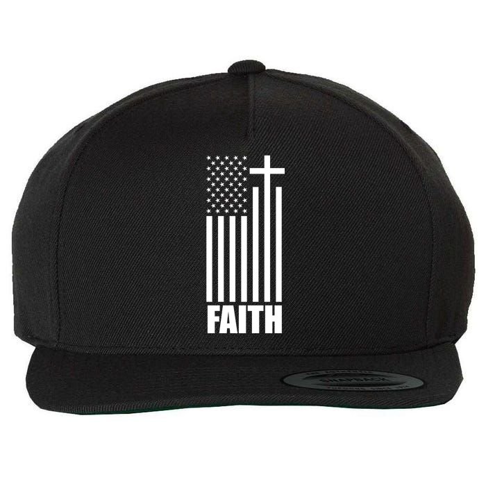 American Flag Faith Cross Wool Snapback Cap