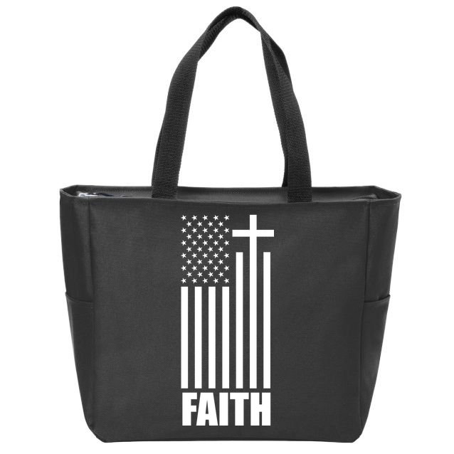 American Flag Faith Cross Zip Tote Bag