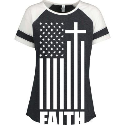 American Flag Faith Cross Enza Ladies Jersey Colorblock Tee