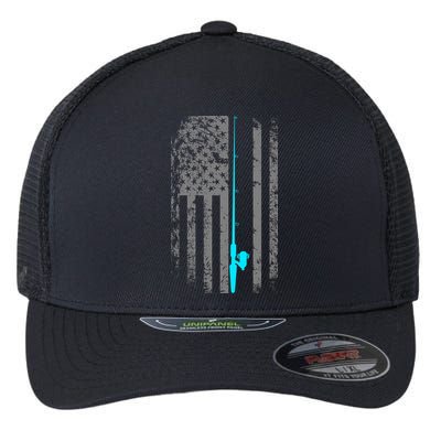 American Flag Fishing Pole Flexfit Unipanel Trucker Cap