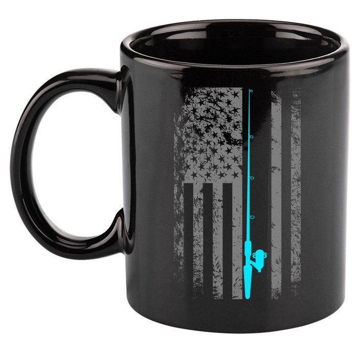 American Flag Fishing Pole 11oz C Handle Ceramic Mug