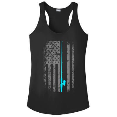 American Flag Fishing Pole Ladies PosiCharge Competitor Racerback Tank