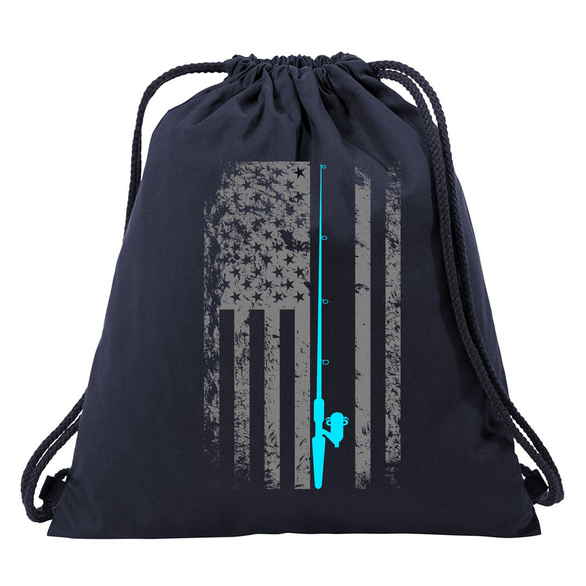 American Flag Fishing Pole Drawstring Bag