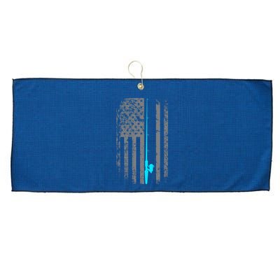 American Flag Fishing Pole Large Microfiber Waffle Golf Towel