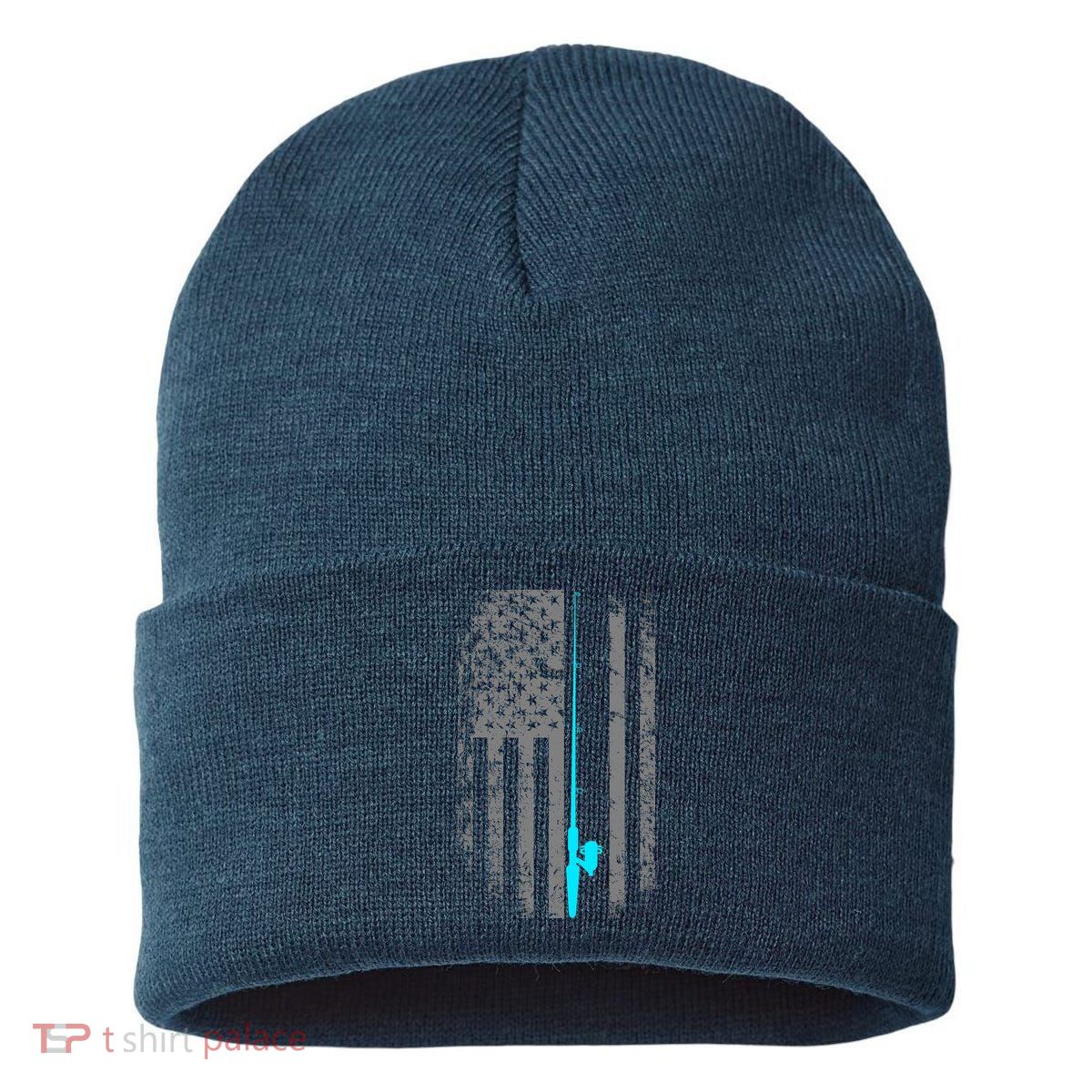 American Flag Fishing Pole Sustainable Knit Beanie