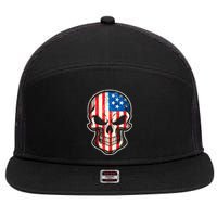 American Flag Human Skull 7 Panel Mesh Trucker Snapback Hat