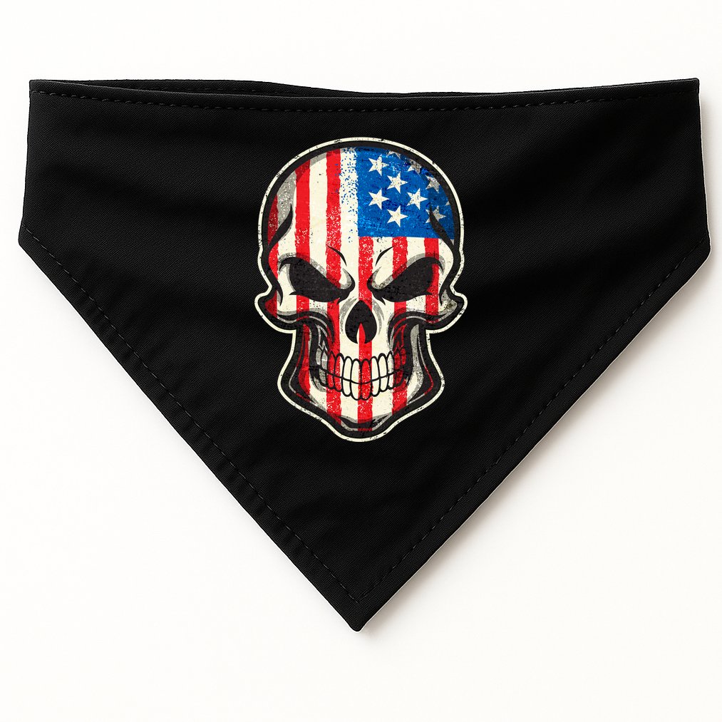 American Flag Human Skull USA-Made Doggie Bandana
