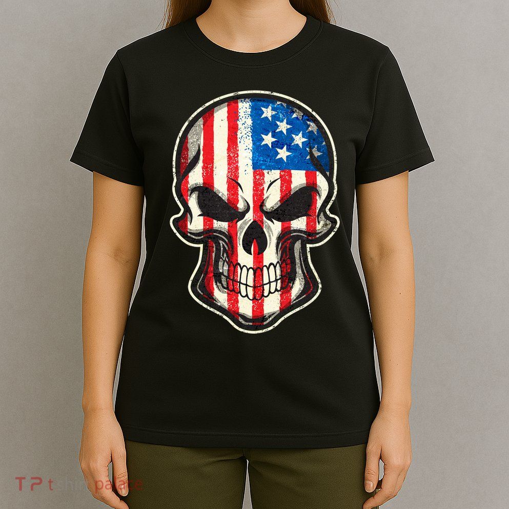 American Flag Human Skull T-Shirt