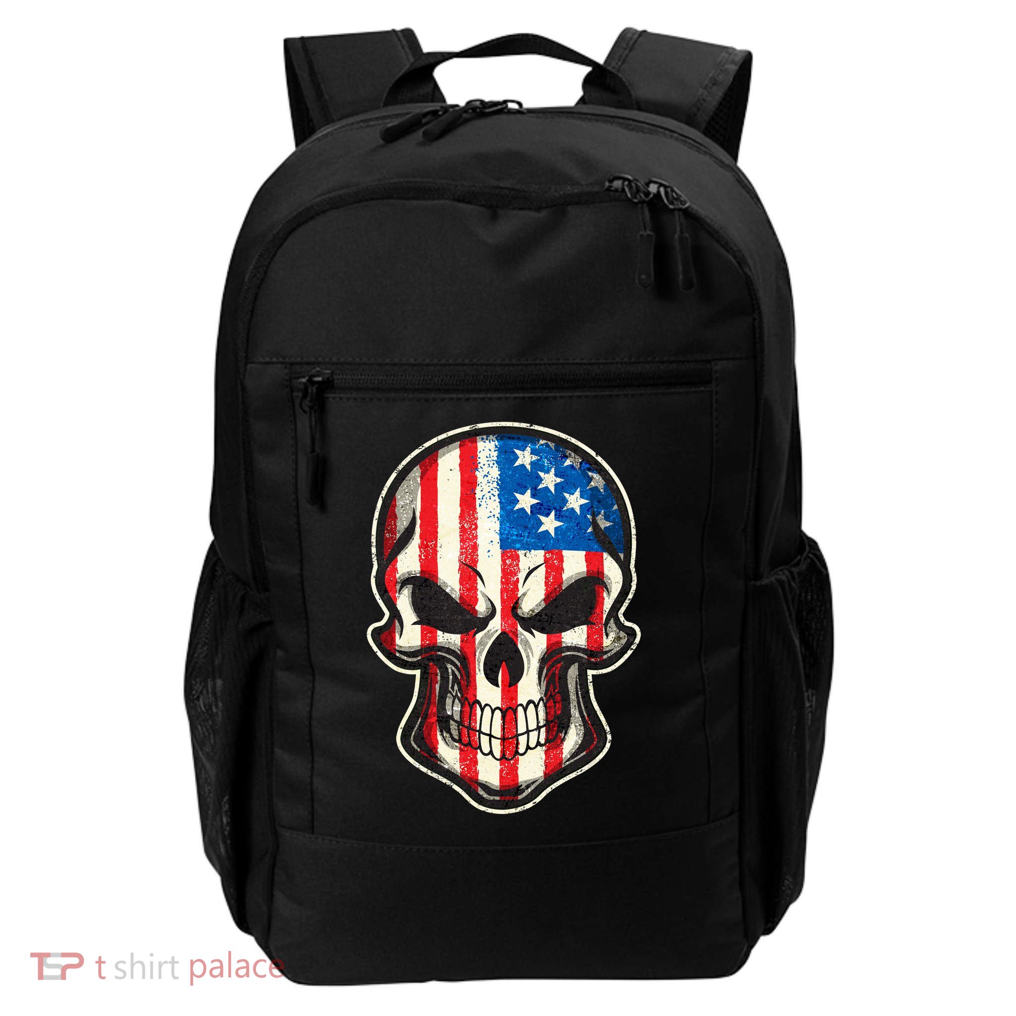 American Flag Human Skull Backpack