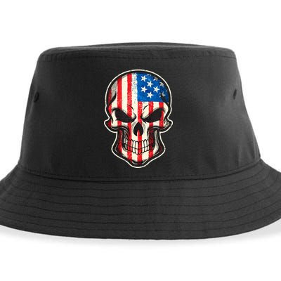 American Flag Human Skull Sustainable Bucket Hat