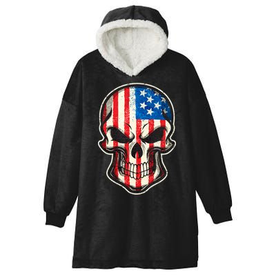 American Flag Human Skull Hooded Wearable Blanket