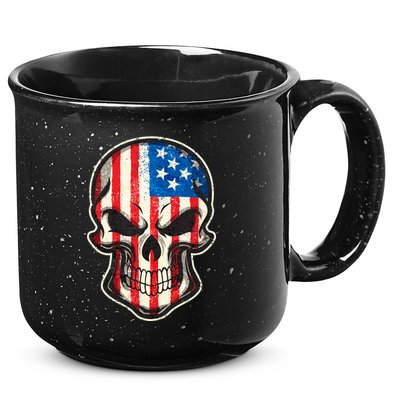 American Flag Human Skull 15oz Campfire Ceramic Mug