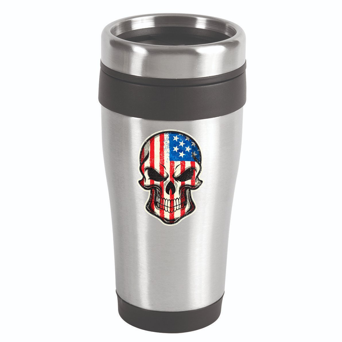 American Flag Human Skull 16oz Travel Tumbler