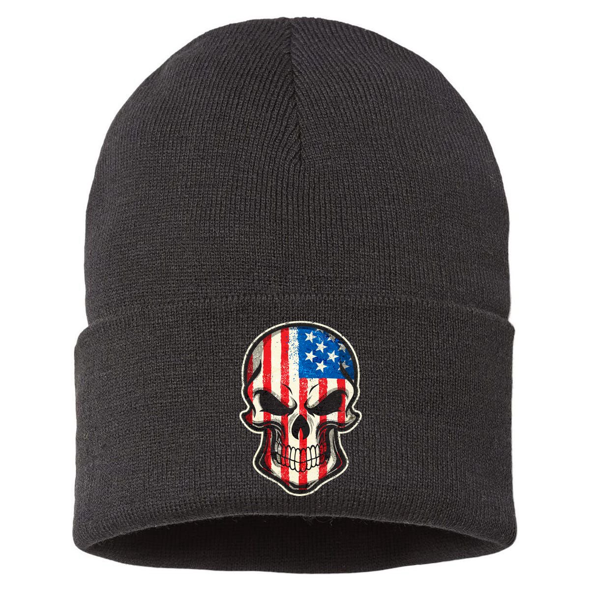 American Flag Human Skull Sustainable Knit Beanie