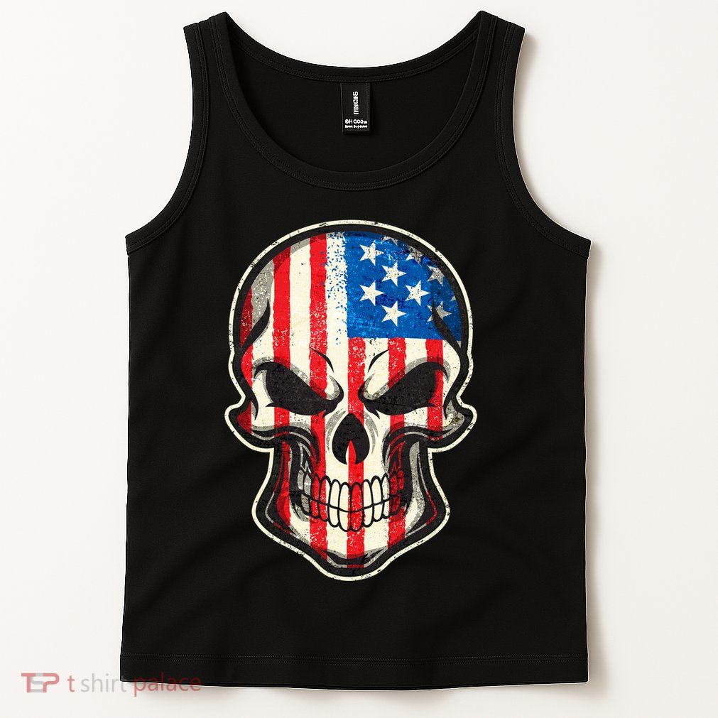 American Flag Human Skull Tank Top