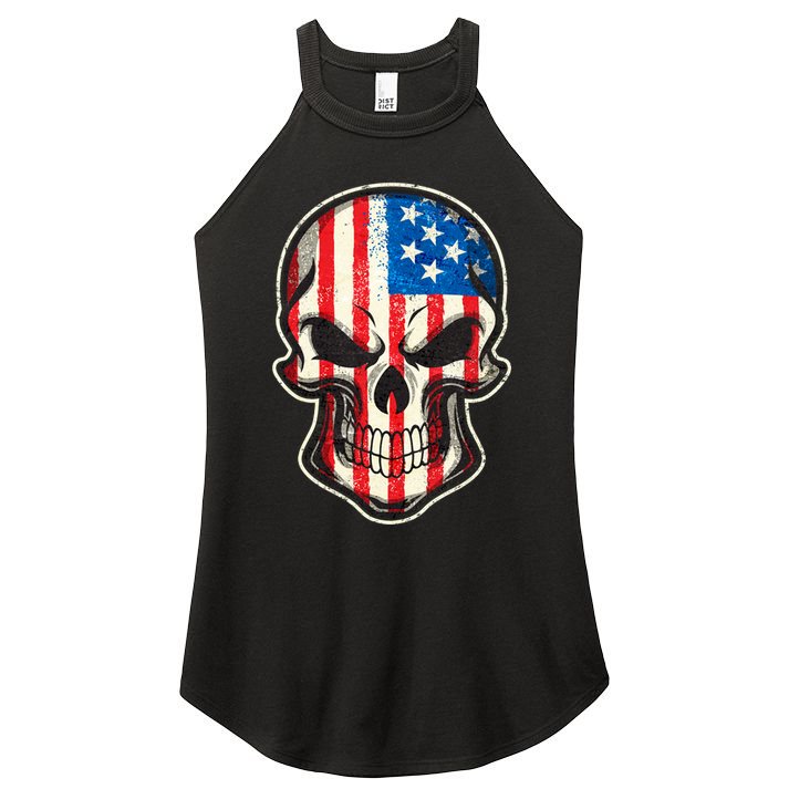 American Flag Human Skull Women's Perfect Tri Rocker Tank