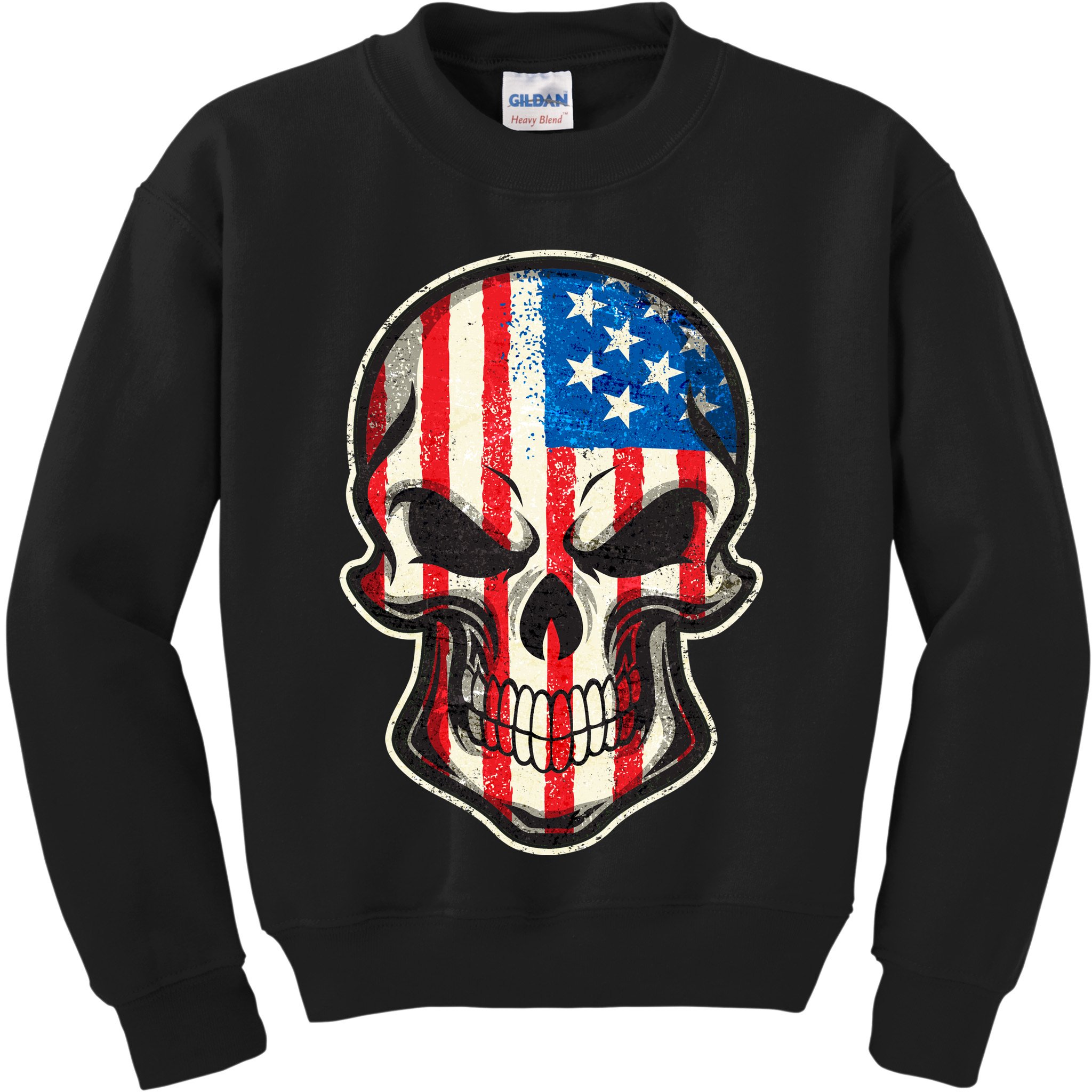 American Flag Human Skull Kids Sweatshirt