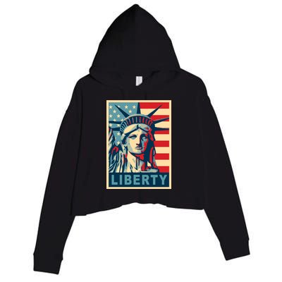 American Flag Statue Of Liberty Crop Fleece Hoodie