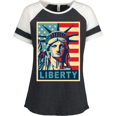 American Flag Statue Of Liberty Enza Ladies Jersey Colorblock Tee