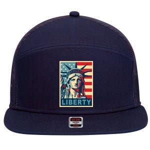 American Flag Statue Of Liberty 7 Panel Mesh Trucker Snapback Hat