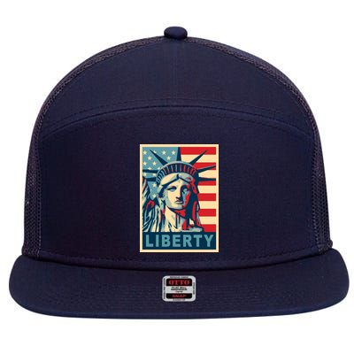 American Flag Statue Of Liberty 7 Panel Mesh Trucker Snapback Hat