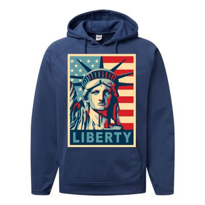 American Flag Statue Of Liberty Performance Fleece Hoodie