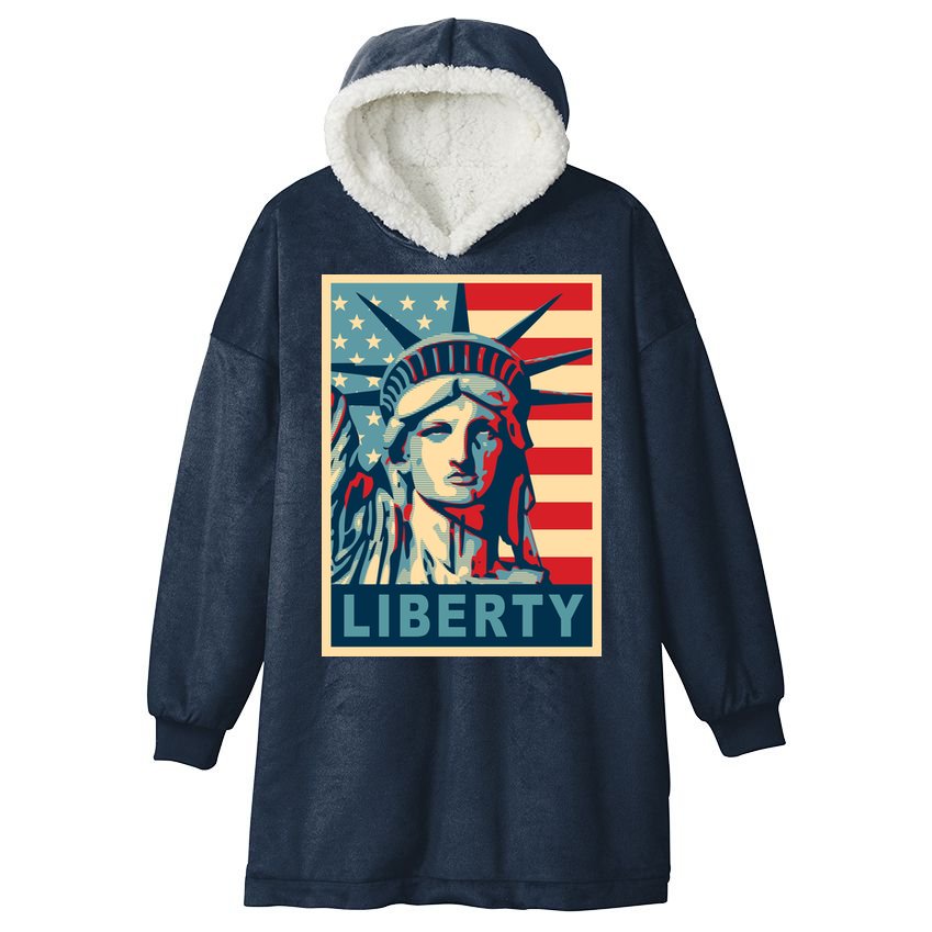 American Flag Statue Of Liberty Hooded Wearable Blanket